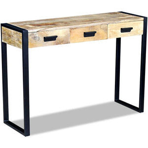 vidaXL Console Table with 3 Drawers Solid Mango Wood 110x35x78 cm