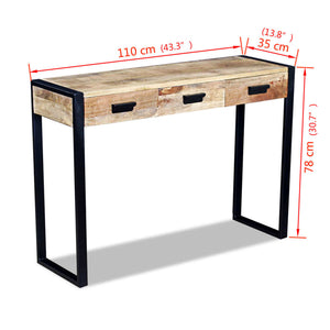 vidaXL Console Table with 3 Drawers Solid Mango Wood 110x35x78 cm