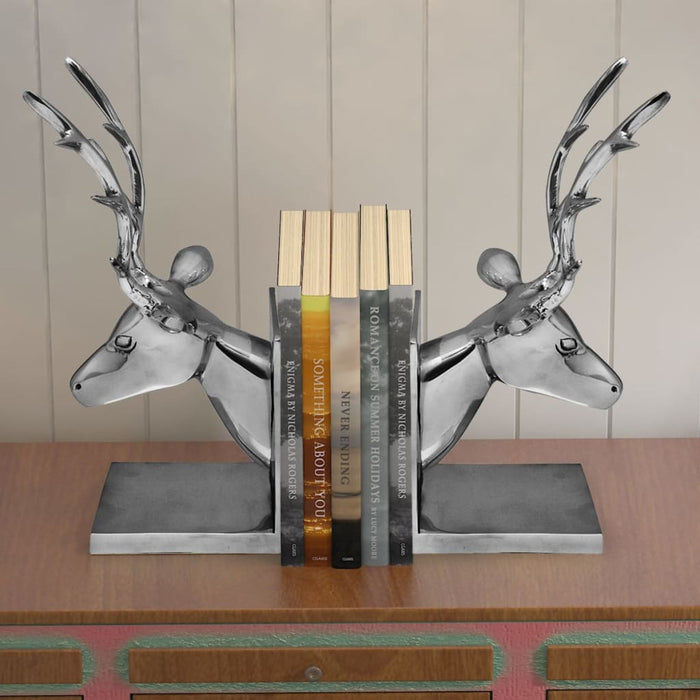 vidaXL Bookends Deer 2 pcs Aluminium Silver