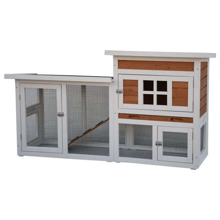 @Pet Rabbit Hutch Villa White and Brown 147x50x80 cm