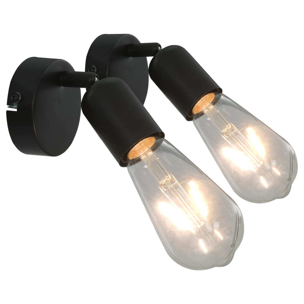 vidaXL Spot Lights 2 pcs with Filament Bulbs 2 W Black E27