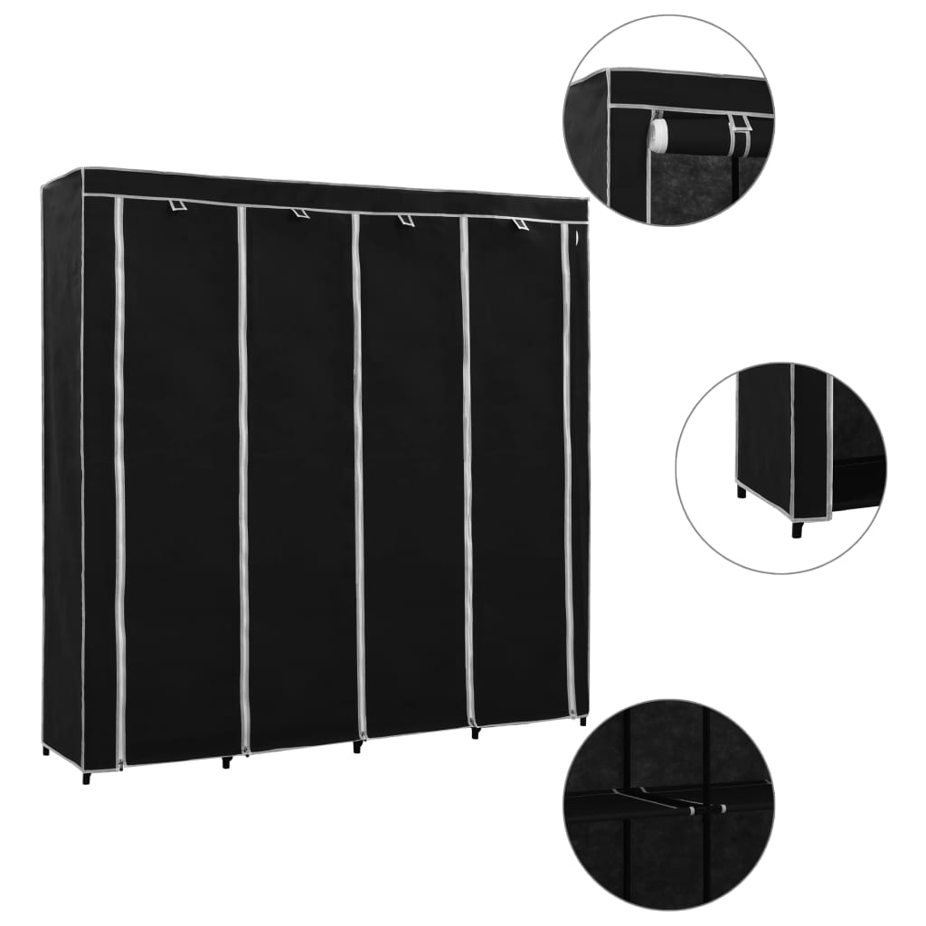 vidaXL Wardrobe with 4 Compartments Black 175x45x170 cm