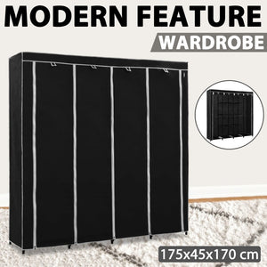 vidaXL Wardrobe with 4 Compartments Black 175x45x170 cm