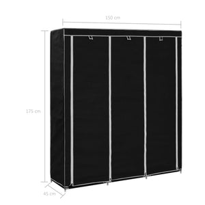 vidaXL Wardrobe with Compartments and Rods Black 150x45x175 cm Fabric