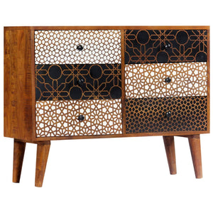 vidaXL Sideboard with Printed Pattern 90x30x70 cm Solid Mango Wood