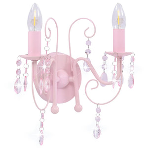 vidaXL Wall Lamp with Beads Pink 2 x E14 Bulbs