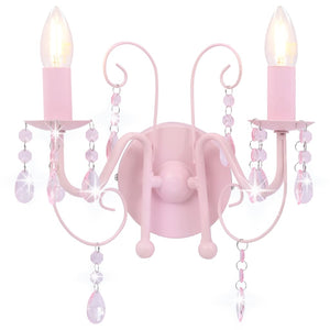 vidaXL Wall Lamp with Beads Pink 2 x E14 Bulbs