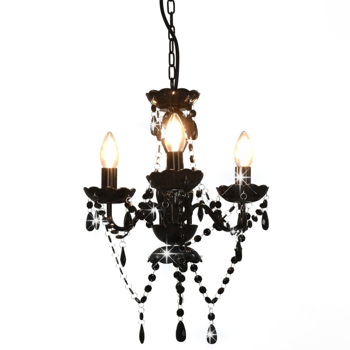 vidaXL Chandelier with Beads Black Round 3 x E14