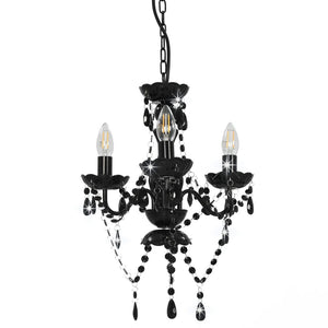 vidaXL Chandelier with Beads Black Round 3 x E14