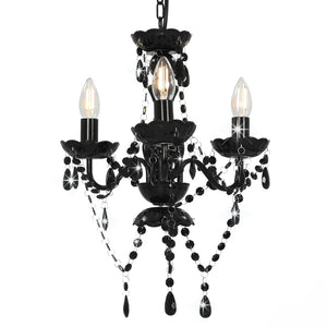 vidaXL Chandelier with Beads Black Round 3 x E14