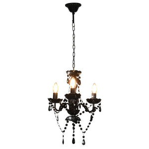 vidaXL Chandelier with Beads Black Round 3 x E14