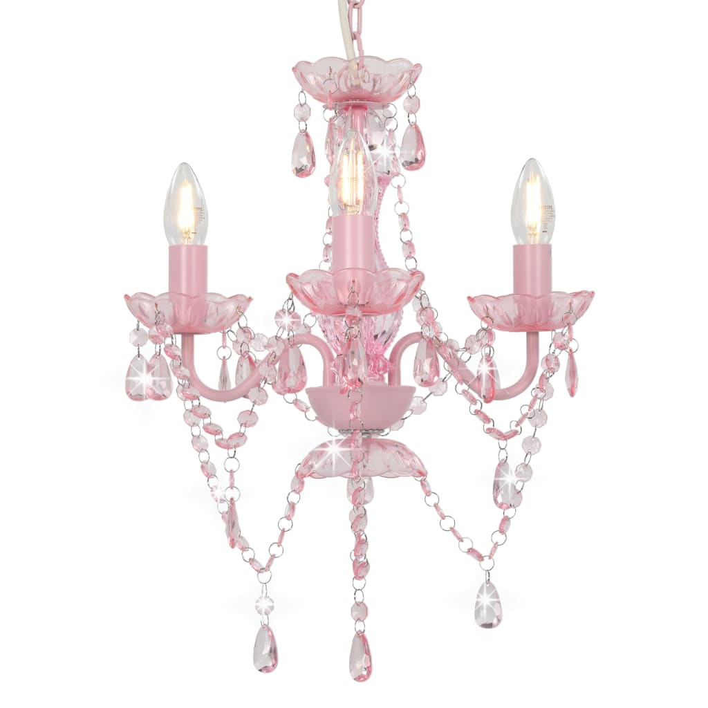 vidaXL Chandelier with Beads Pink Round 3 x E14