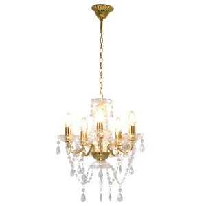 vidaXL Chandelier with Crystal Beads Golden Round 5 x E14