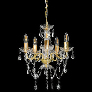 vidaXL Chandelier with Crystal Beads Golden Round 5 x E14