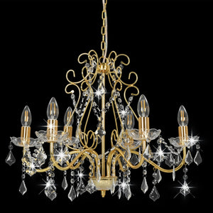 vidaXL Chandelier with Crystal Beads Golden Round 6 x E14