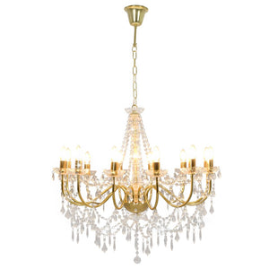 vidaXL Chandelier with Beads Golden 12 x E14 Bulbs