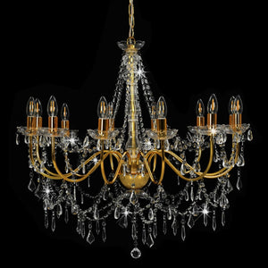 vidaXL Chandelier with Beads Golden 12 x E14 Bulbs