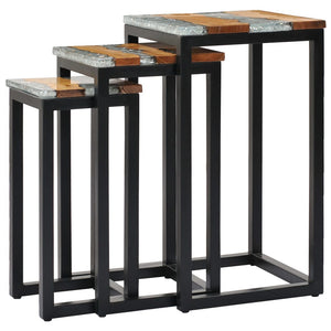 vidaXL Nesting Tables 3 pcs Solid Teak Wood and Polyresin