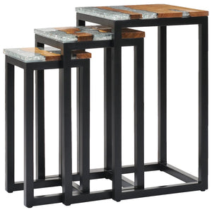 vidaXL Nesting Tables 3 pcs Solid Teak Wood and Polyresin