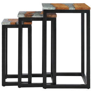 vidaXL Nesting Tables 3 pcs Solid Teak Wood and Polyresin