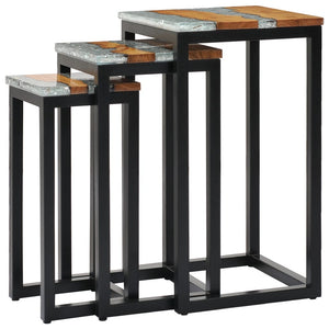 vidaXL Nesting Tables 3 pcs Solid Teak Wood and Polyresin