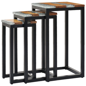 vidaXL Nesting Tables 3 pcs Solid Teak Wood and Polyresin