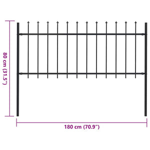 vidaXL Garden Fence with Spear Top Steel 1.8 m Black