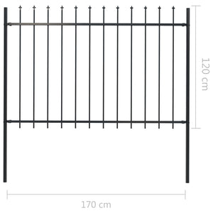 vidaXL Garden Fence with Spear Top Steel 1.7x1.2 m Black