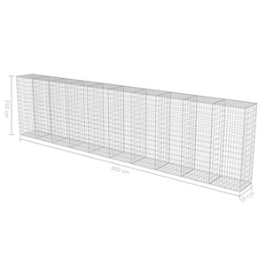 vidaXL Gabion Wall with Covers Galvanised Steel 600x50x150 cm