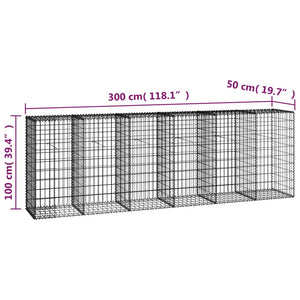 vidaXL Gabion Wall with Covers Galvanised Steel 300x50x100 cm