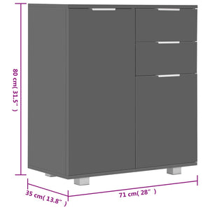 vidaXL Sideboard High Gloss Grey 71x35x80 cm Engineered Wood