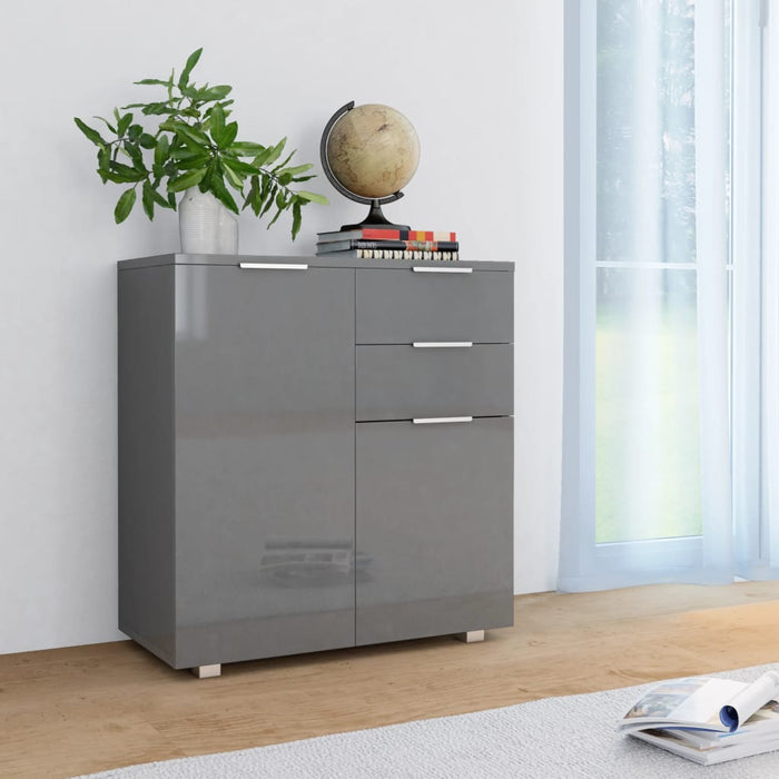 vidaXL Sideboard High Gloss Grey 71x35x80 cm Engineered Wood