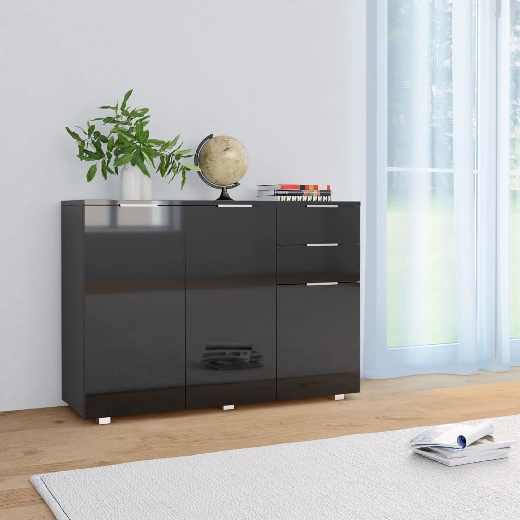 vidaXL Sideboard High Gloss Black 107x35x80.5 cm