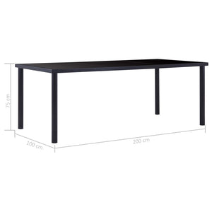 vidaXL Dining Table Black 200x100x75 cm Tempered Glass