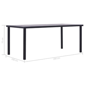 vidaXL Dining Table Black and Concrete Grey 200x100x75 cm MDF