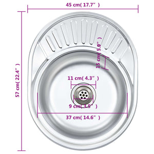 vidaXL Kitchen Sink with Strainer and Trap Oval Stainless Steel