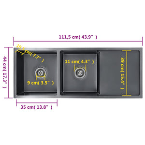vidaXL Handmade Kitchen Sink Black Stainless Steel