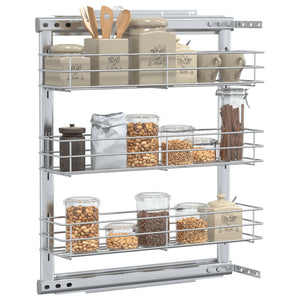 vidaXL 3-Tier Pull-out Kitchen Wire Basket Silver 47x15.5x55.5 cm