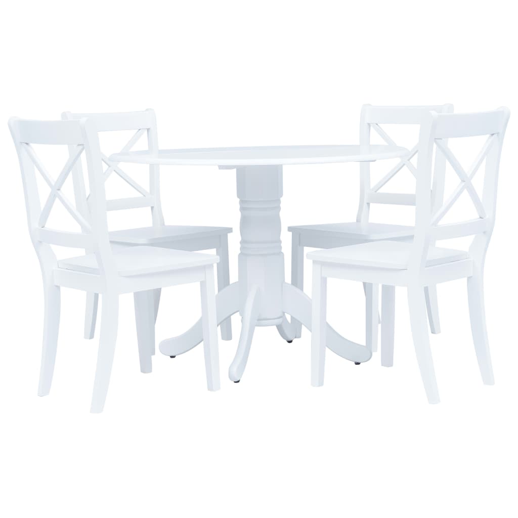 vidaXL 5 Piece Dining Set Solid Rubber Wood White