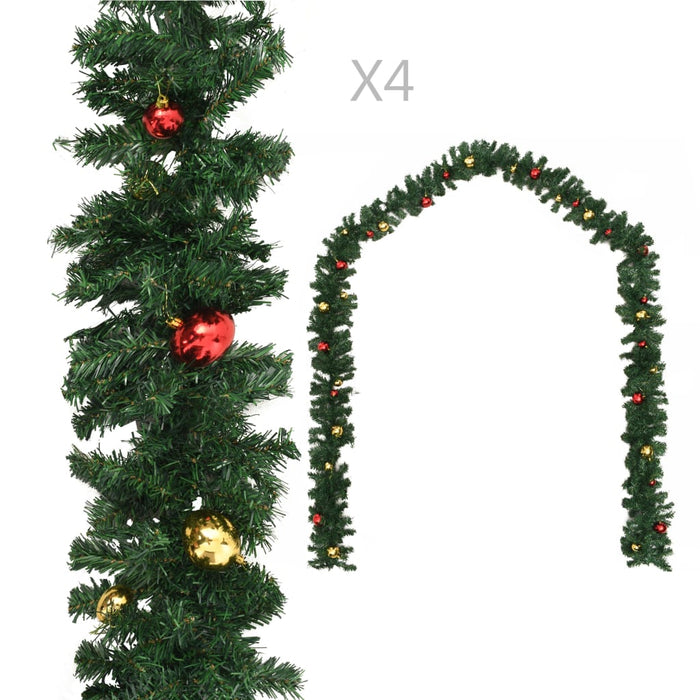 vidaXL Christmas Garlands 4 pcs with Baubles Green 270 cm PVC