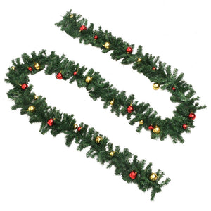 vidaXL Christmas Garlands 4 pcs with Baubles Green 270 cm PVC