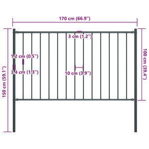 vidaXL Fence Panel with Posts Powder-coated Steel 1.7x1 m Anthracite