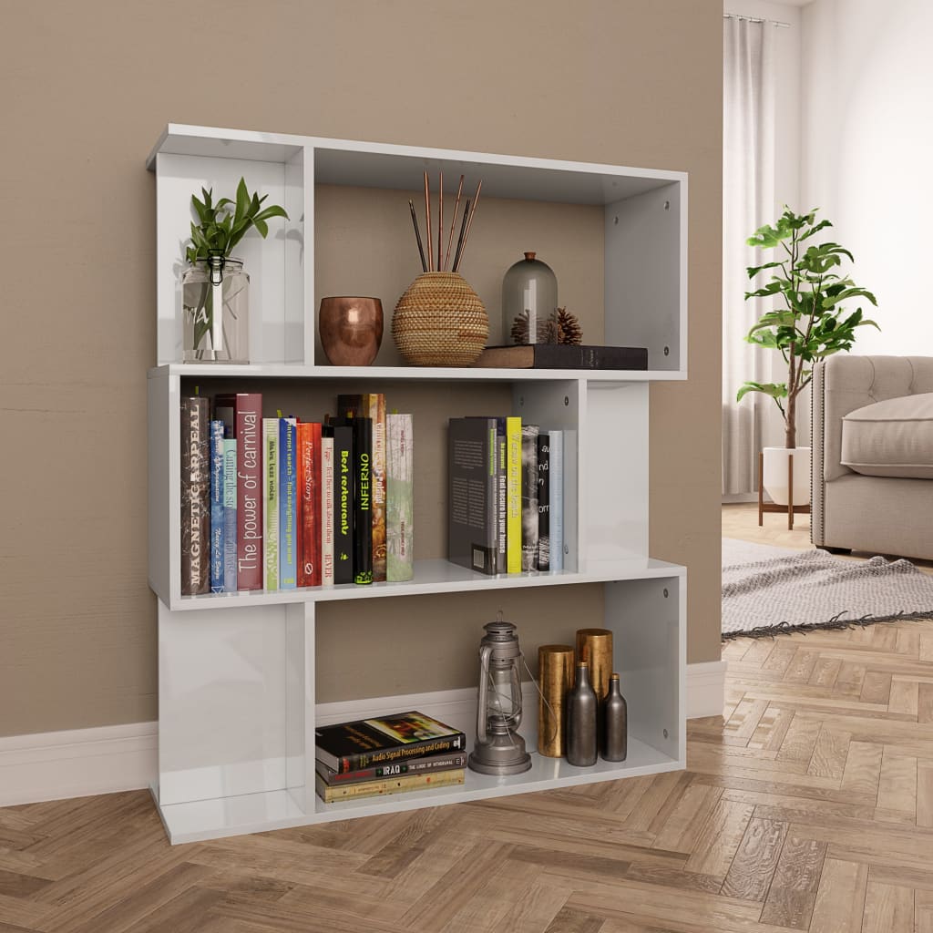 vidaXL Book Cabinet/Room Divider High Gloss White 80x24x96 cm Engineered Wood