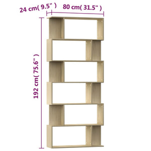 vidaXL Book Cabinet/Room Divider Sonoma Oak 80x24x192 cm Engineered Wood