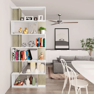 vidaXL Book Cabinet/Room Divider White and Sonoma Oak 80x24x192 cm Engineered Wood