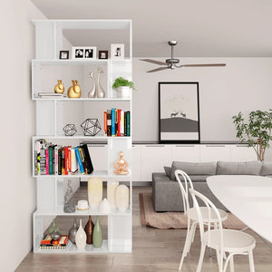 vidaXL Book Cabinet/Room Divider High Gloss White 80x24x192 cm Engineered Wood