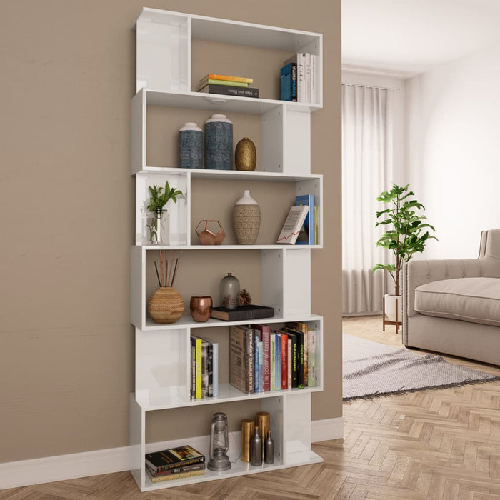 vidaXL Book Cabinet/Room Divider High Gloss White 80x24x192 cm Engineered Wood