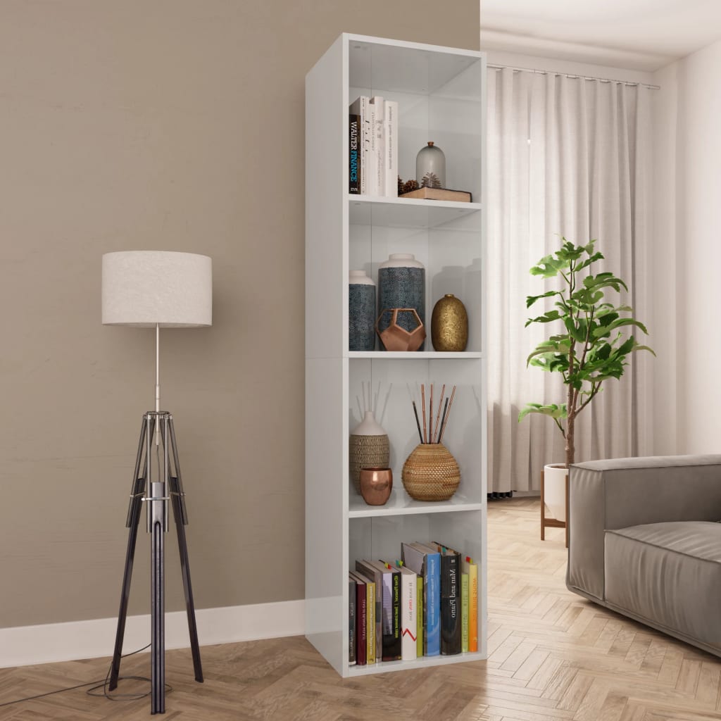 vidaXL Book Cabinet/TV Cabinet High Gloss White 36x30x143 cm Engineered Wood