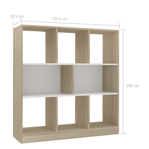 vidaXL Book Cabinet White and Sonoma Oak 97.5x29.5x100 cm Engineered Wood