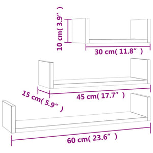 vidaXL Wall Display Shelf 3 pcs Concrete Grey Engineered Wood